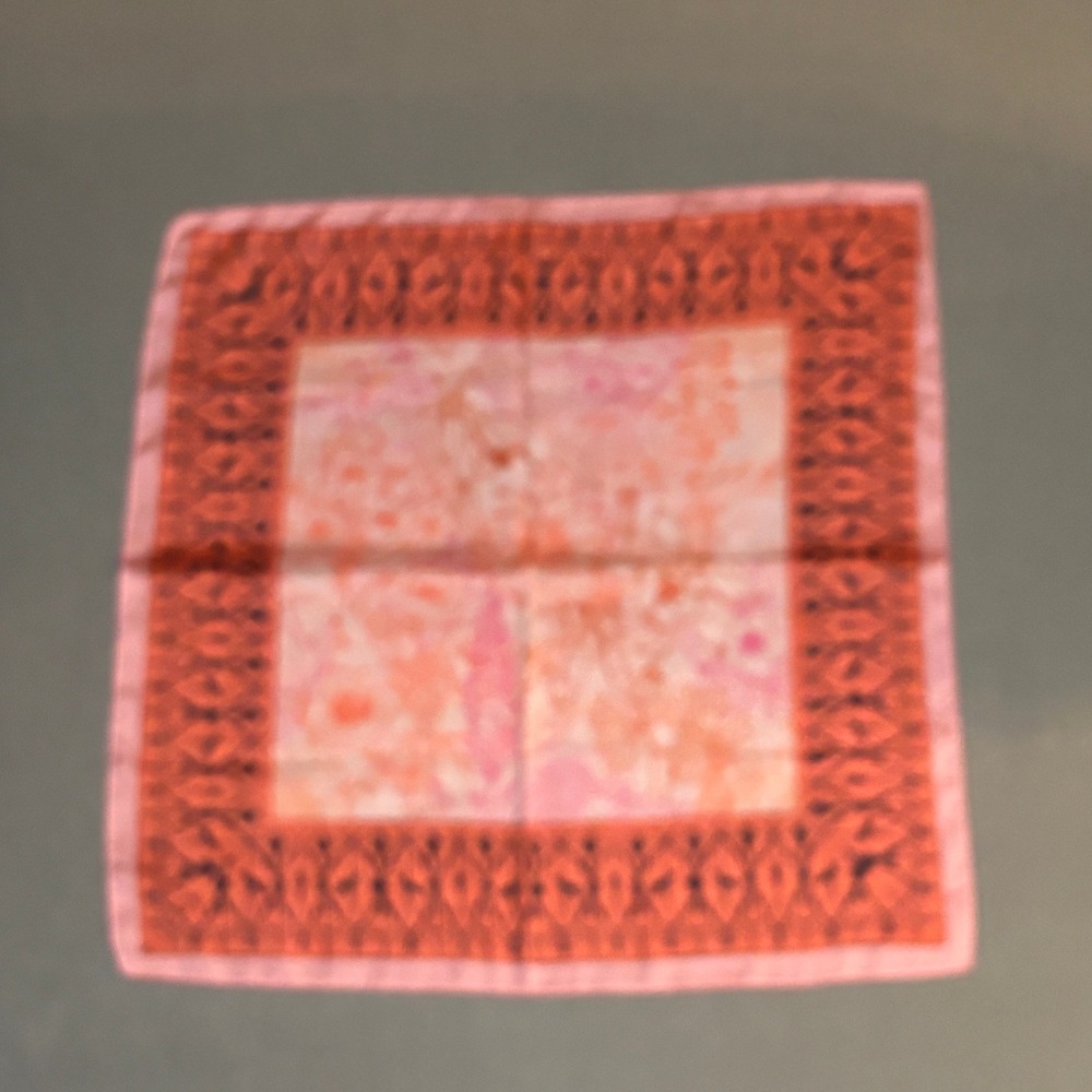 Pink Floral Print Square Scarf Orange Border Botanical Pattern 25x26 Polyester